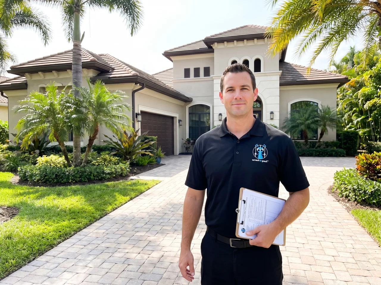 Arrest-A-Pest technician arriving at a South Florida home